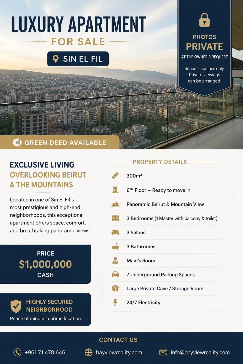 luxury apartment in sin el Fil